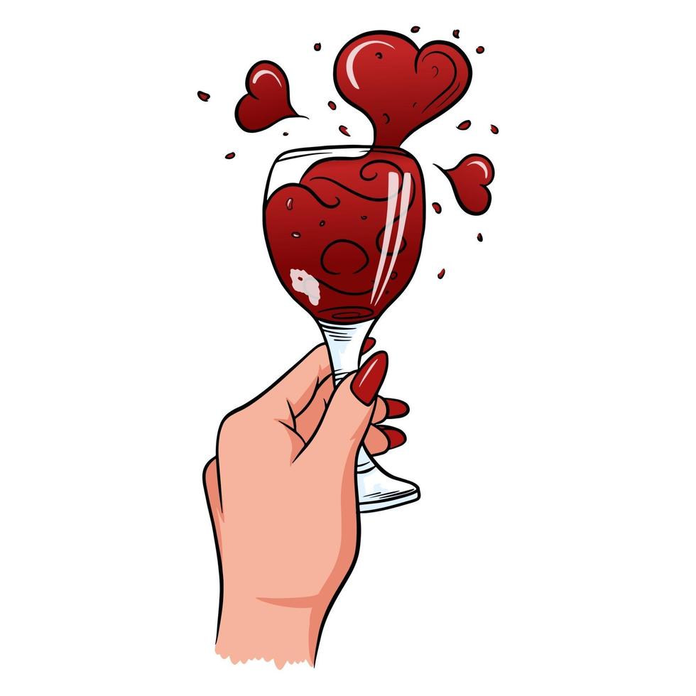 Female hand with a glass of wine vector