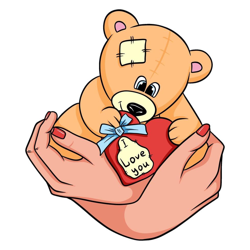 Teddy bear with a heart in his hands. vector