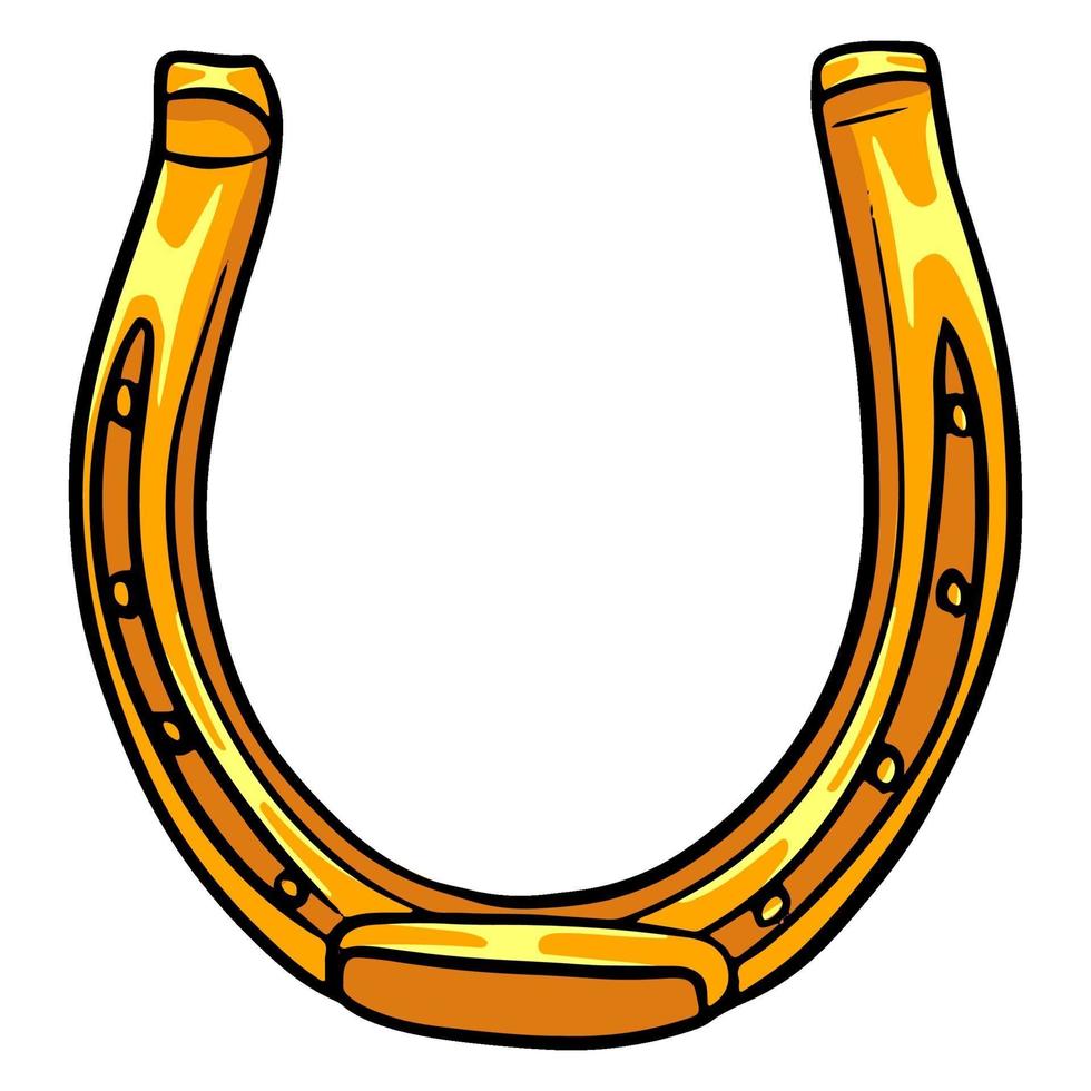 Horseshoe for good luck. Golden horseshoe. St.Patrick 's Day. Equestrian horseshoe brings good luck. Cartoon style. vector
