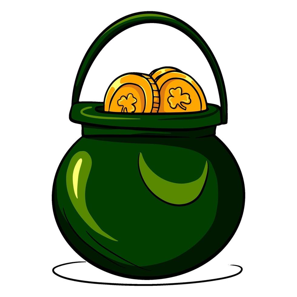 Maceta de oro. una olla llena de monedas de oro. Día de San Patricio. estilo de dibujos animados. vector