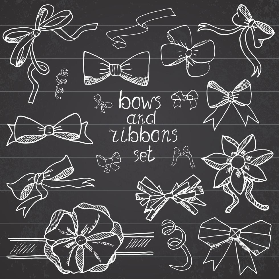 Hand drawn ribbons and bows set vector illustration. A collection of graphic ribbons and bows, design elements set