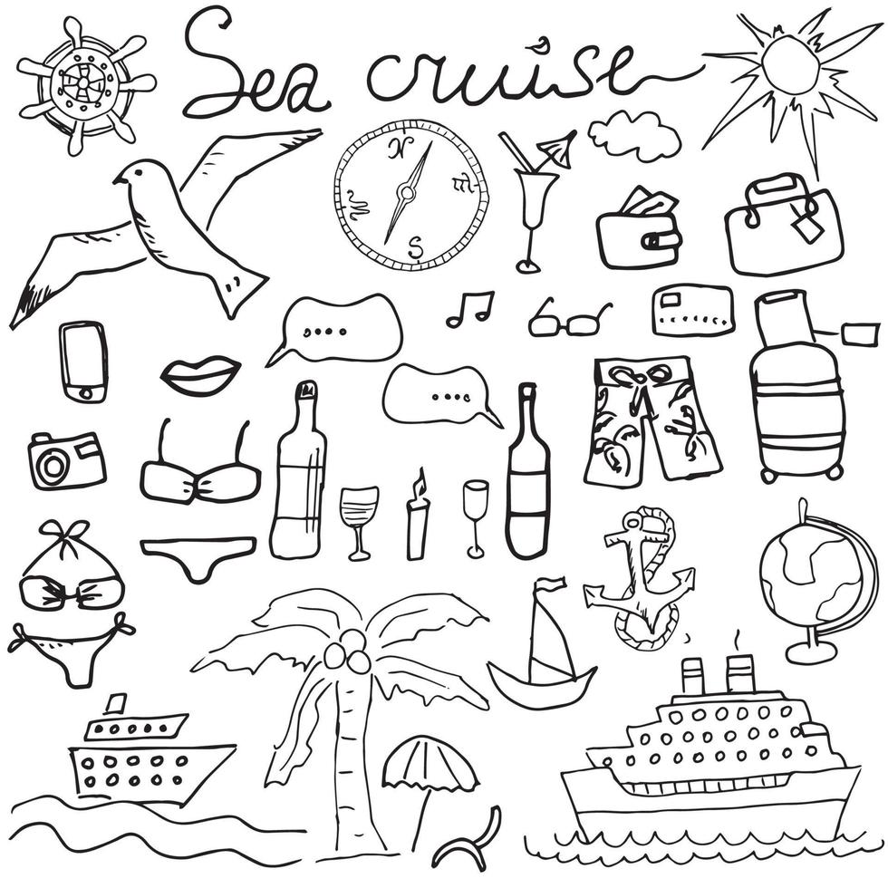 doodles sea cruise isolated vector