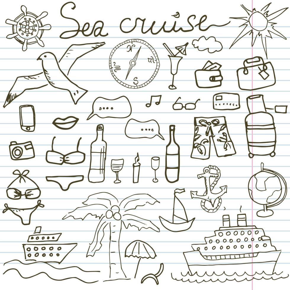 doodles sea cruise paper vector