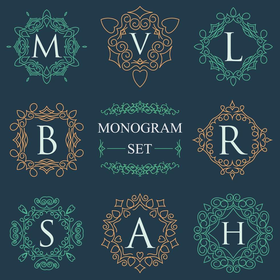 conjunto de logotipos de monograma plantilla de logotipo gráfico florece elegantes líneas de adorno. rótulo de establecimiento, identidad para restaurante, realeza, boutique, hotel, heráldica, joyería, moda, ilustración vectorial vector