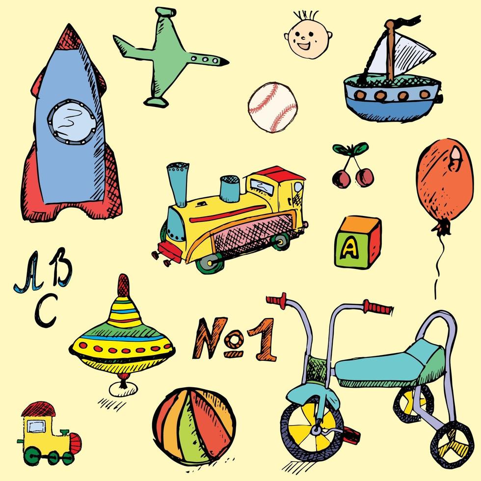 sketch baby toys color vector