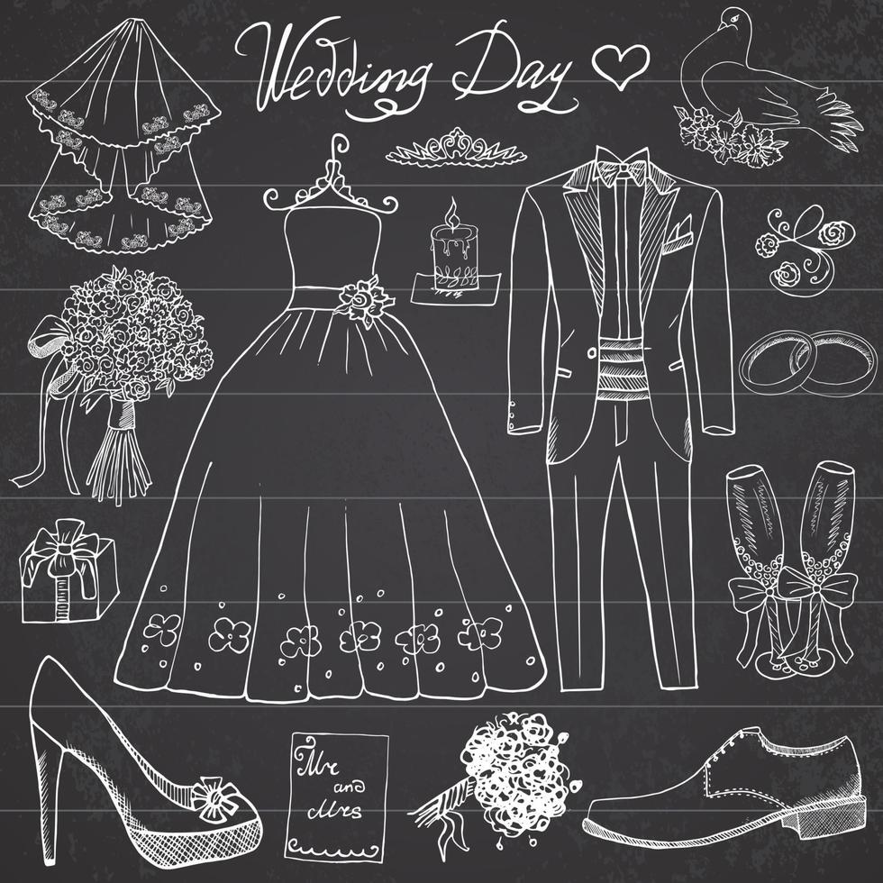 wedding sketch doodles isolated vector