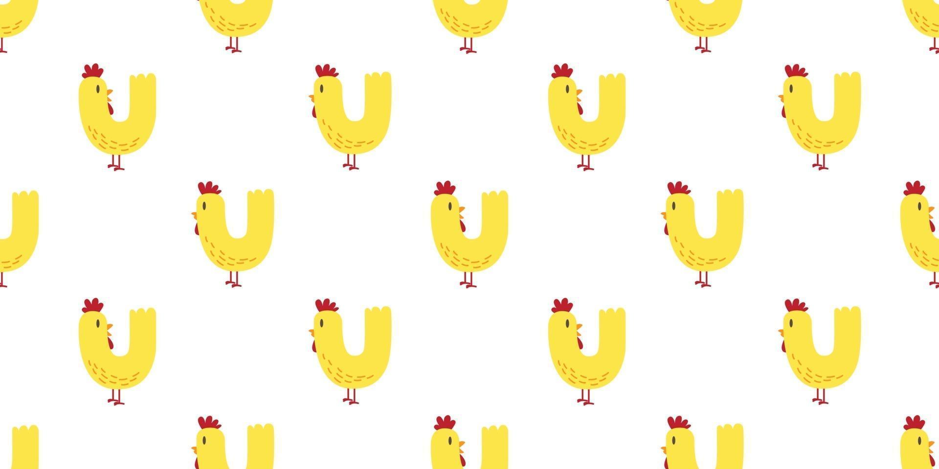 Pollo de patrones sin fisuras textil fondo amarillo vector