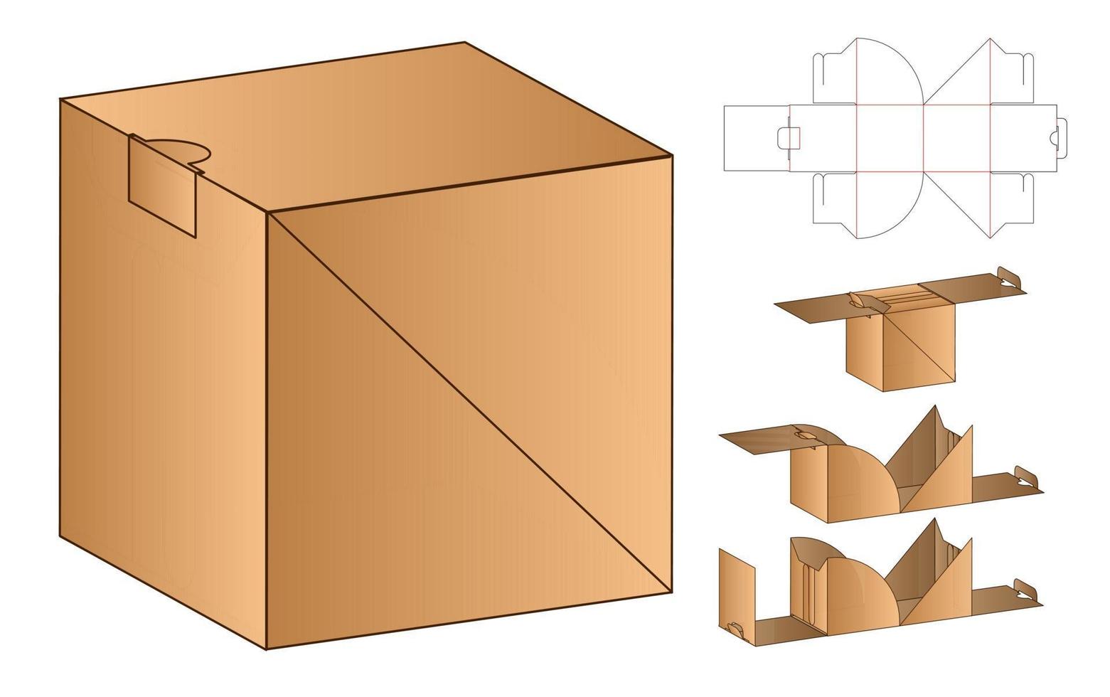 diseño de plantilla troquelada de embalaje de caja. Maqueta 3d vector