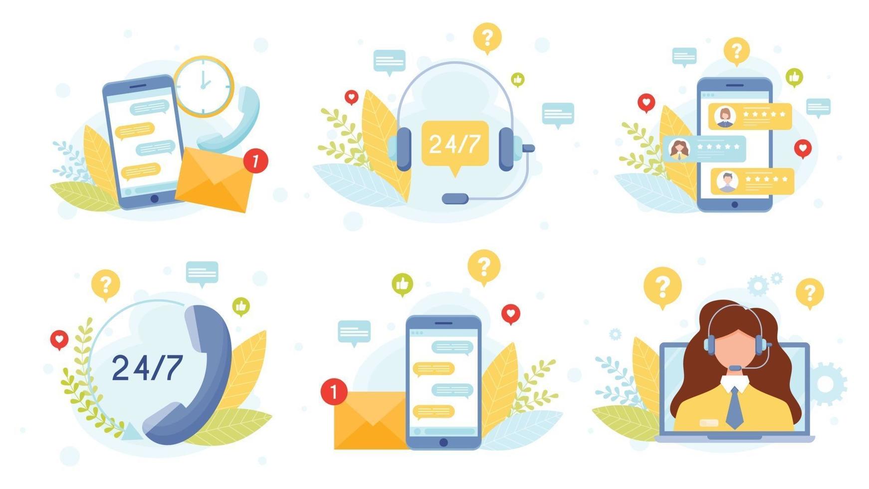 Customer support service concept set vector