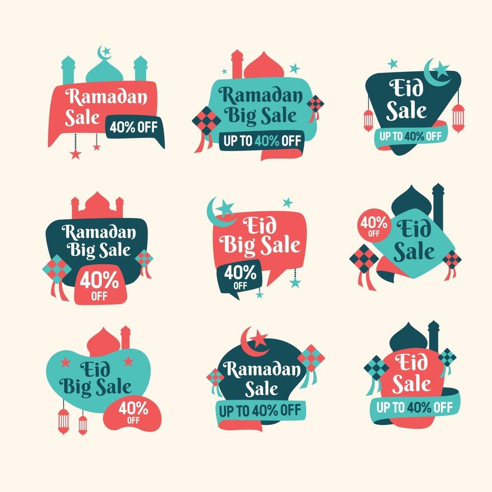 colorido paquete de etiquetas de venta de ramadán eid vector