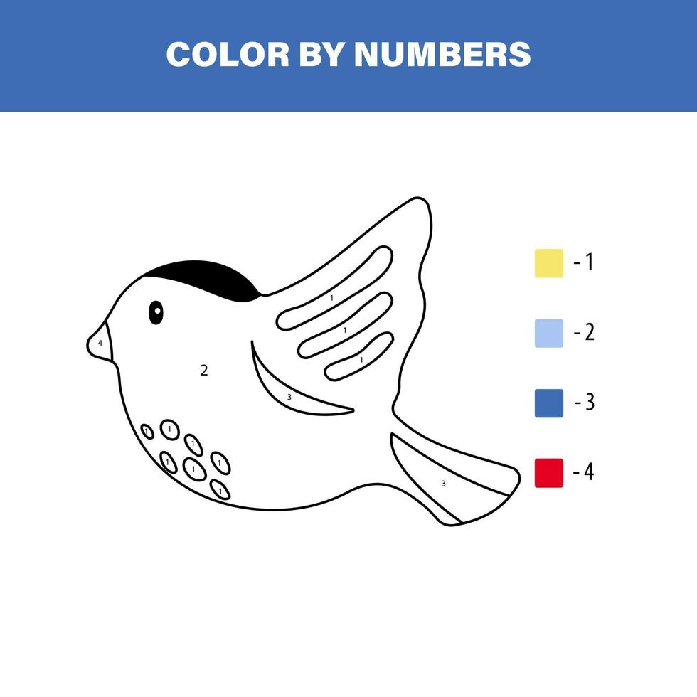color by numbers. Cute bird. Lazy game for kids vector