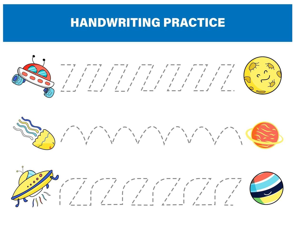 práctica de escritura a mano. espacio. educación infantil vector