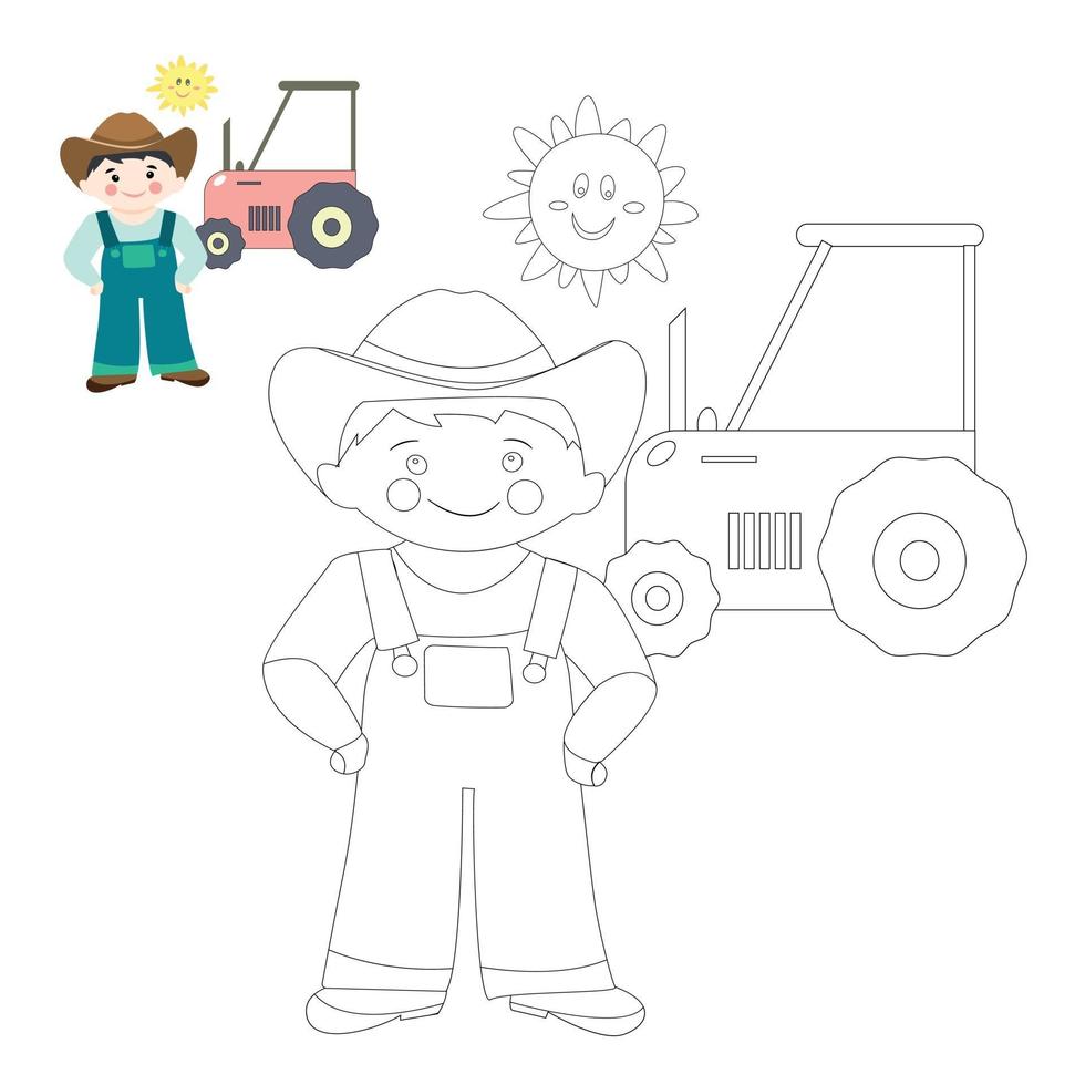 Farmer kids game. Coloring page vector