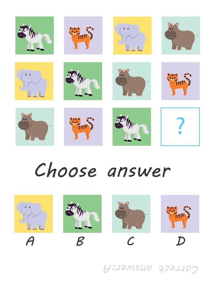 Choose answer. Safari animals. Kid game vector
