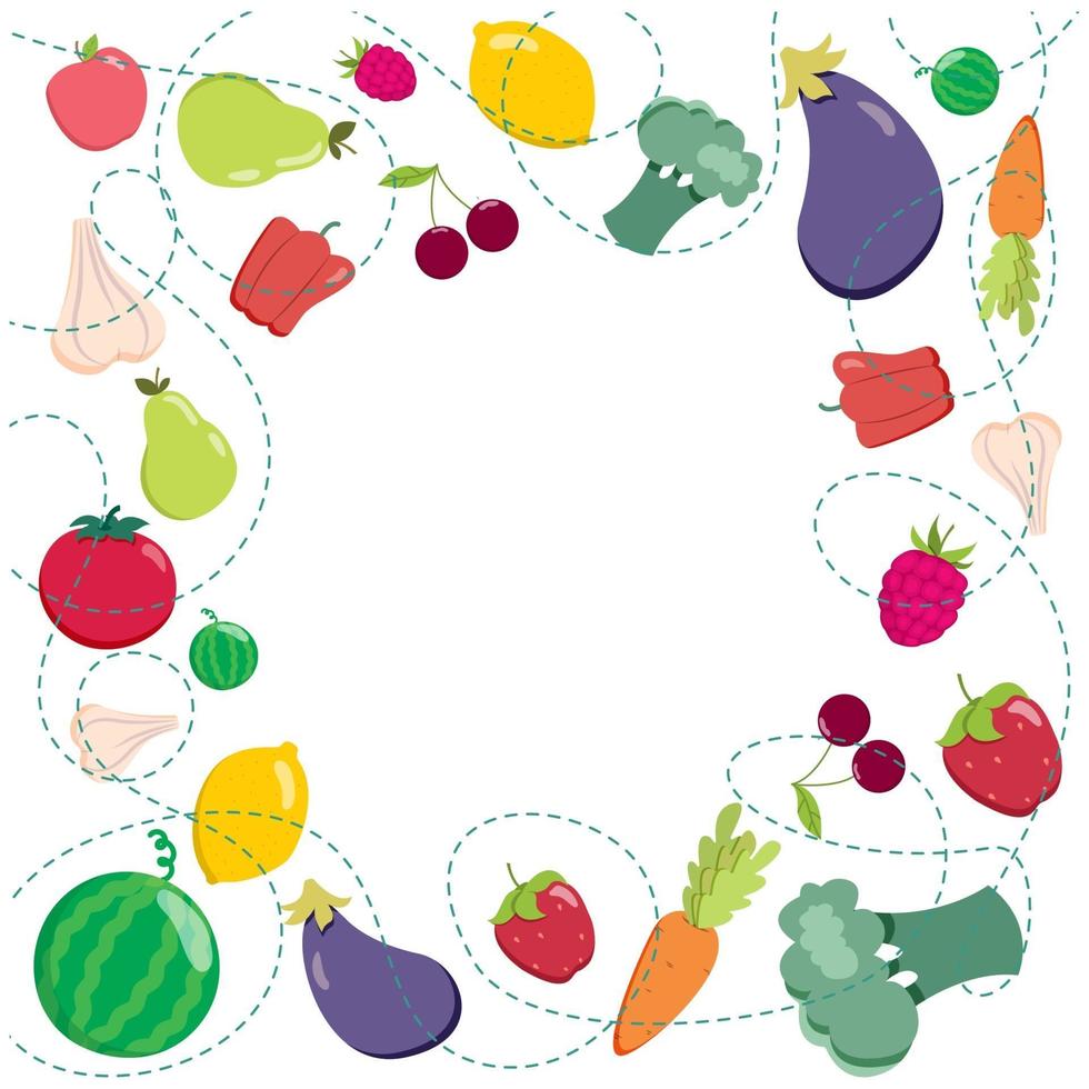 Fruit and vegetable background. Vector illustration. Healthy food concept