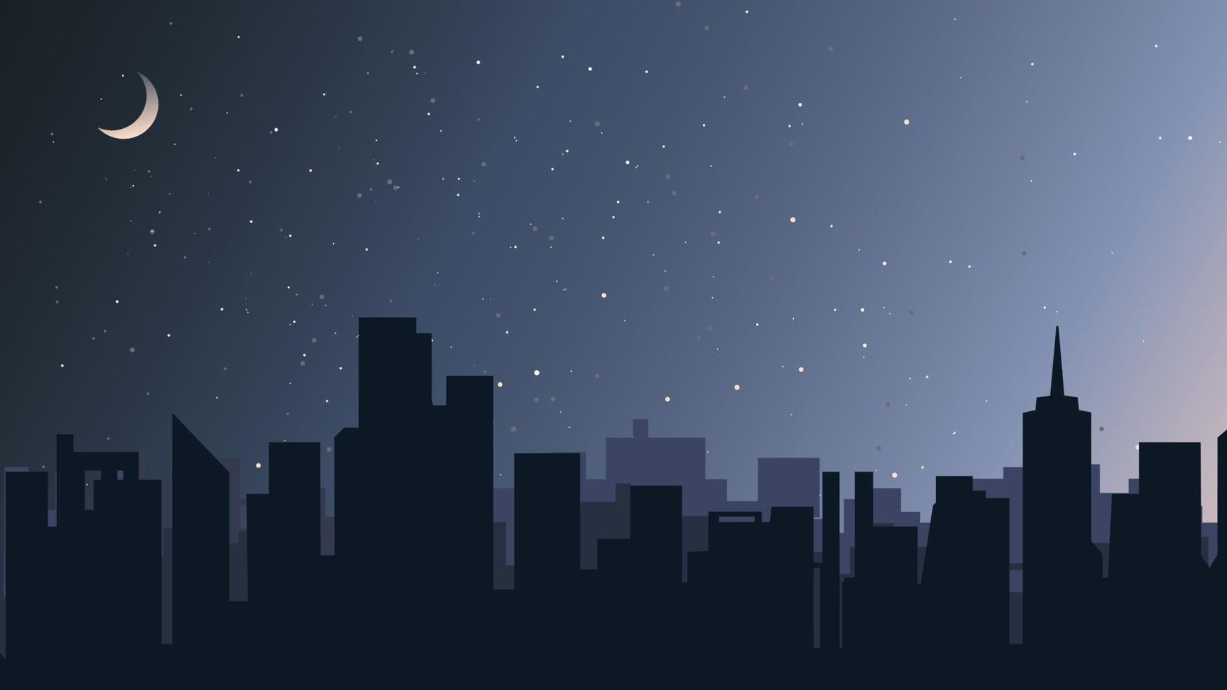 paisaje con ciudad bajo el cielo estrellado. vector