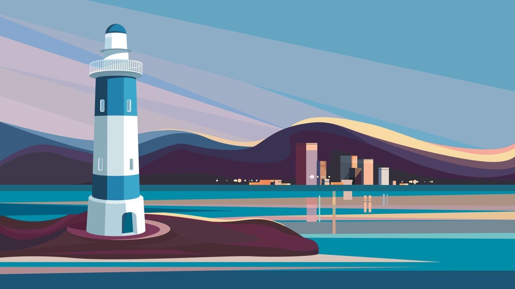 Lighthouse on background of city. vector