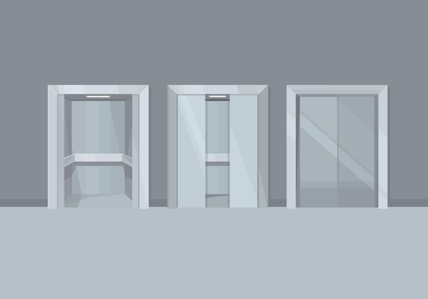 Elevators with closed, opened and half closed doors. Passenger lifts in cartoon style. vector