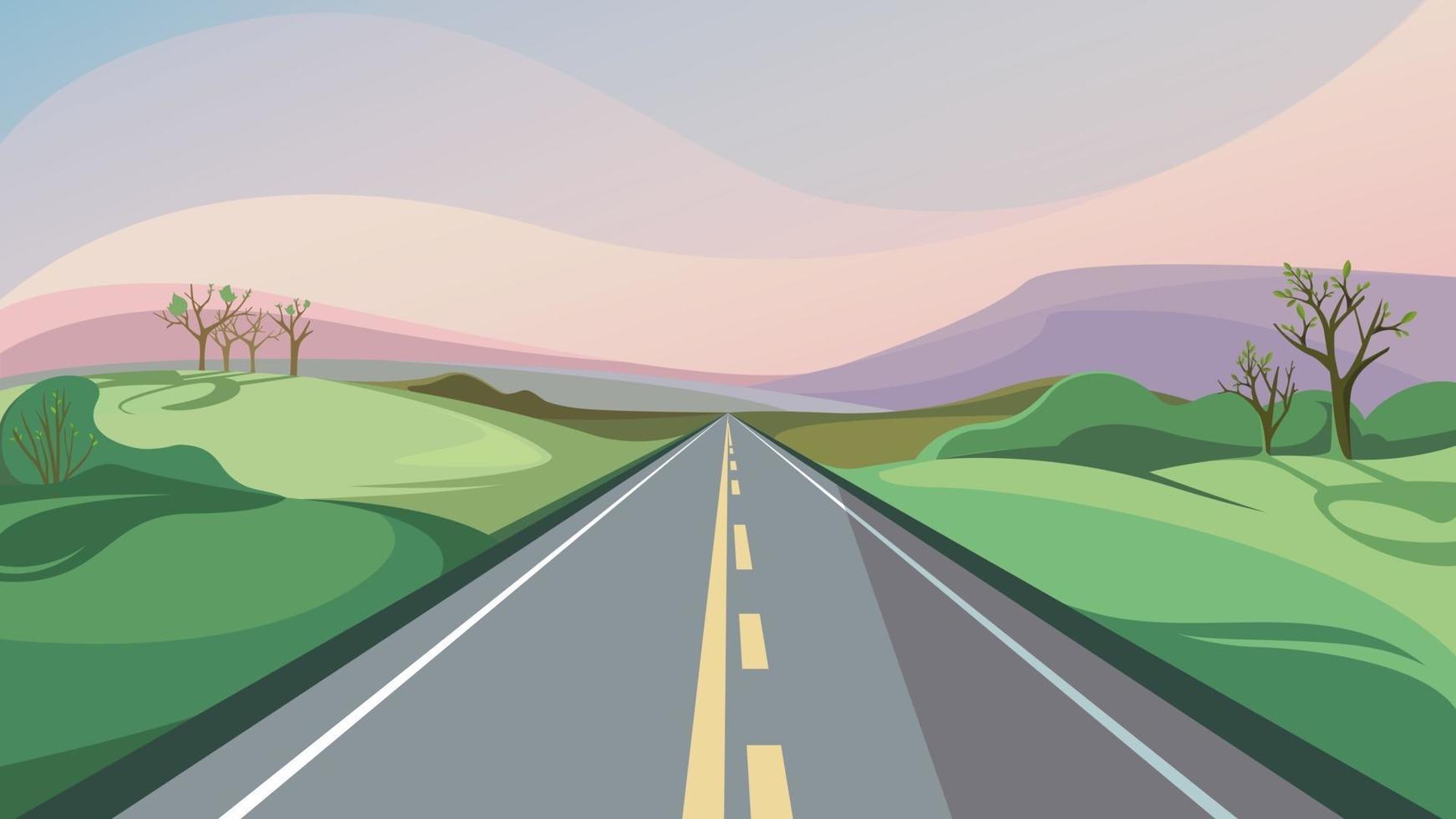 camino de primavera que se extiende hacia el horizonte. vector