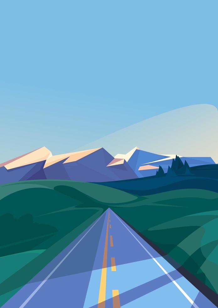 Road leading to the mountains. Outdoor scene in vertical orientation. vector