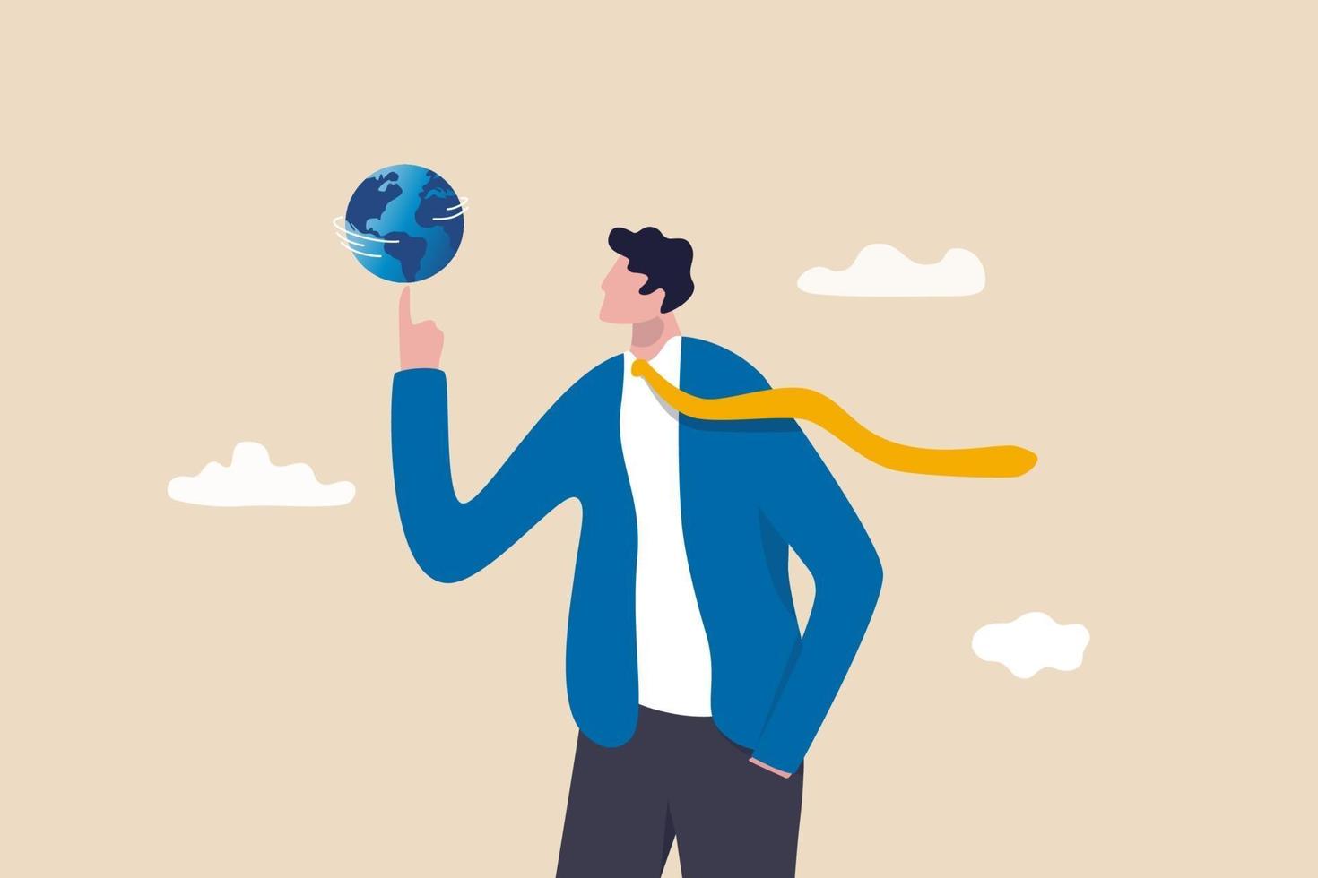 businessman manager spinning globe or planet earth on his strong finger vector