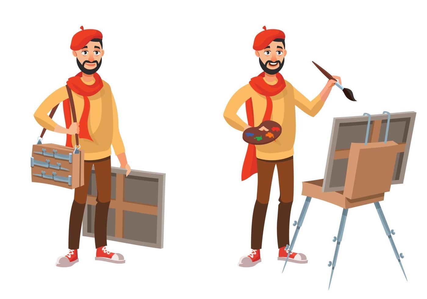 artista en diferentes poses. vector