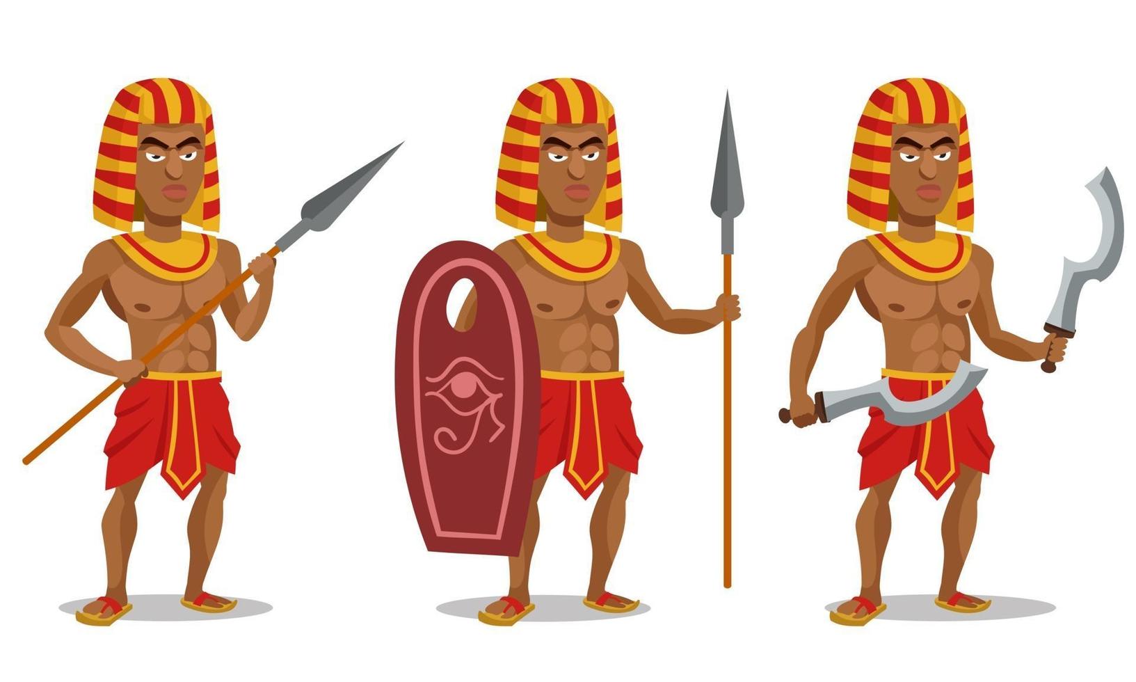 Egyptian warrior in different poses. vector
