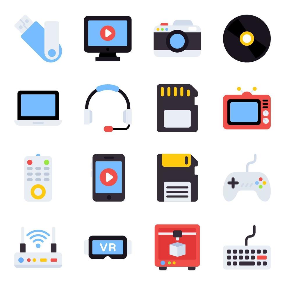 paquete de iconos planos de tecnología digital vector