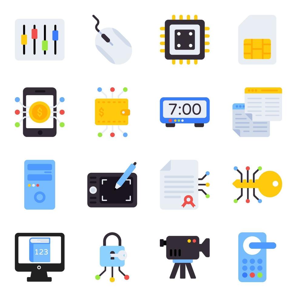 Pack of Technology Flat Icons vector