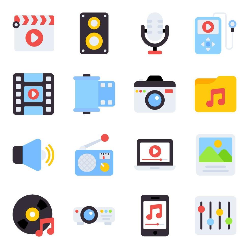 paquete de iconos planos de música vector