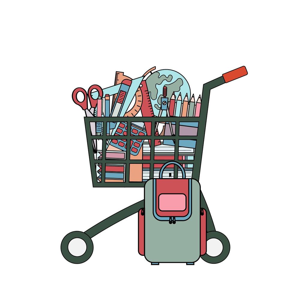 Cart with office supplies vector
