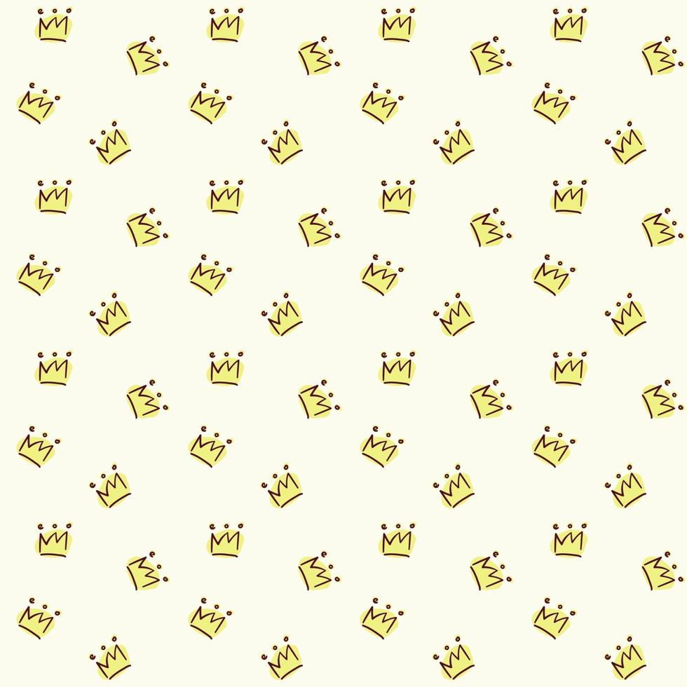 Vector seamless pattern. Painted crown on a light yellow background. Fabric drawing, packaging paper, textile