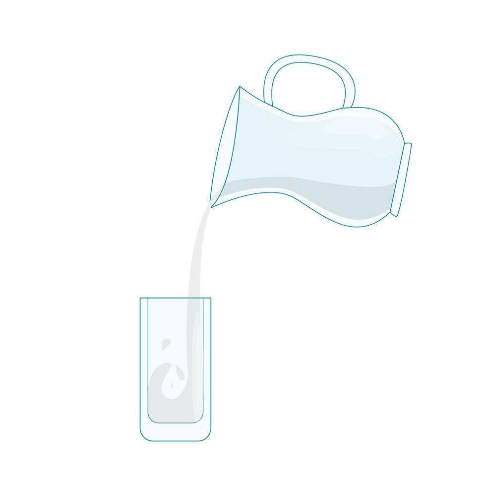 Jarra transparente vierte la leche en un vaso vector