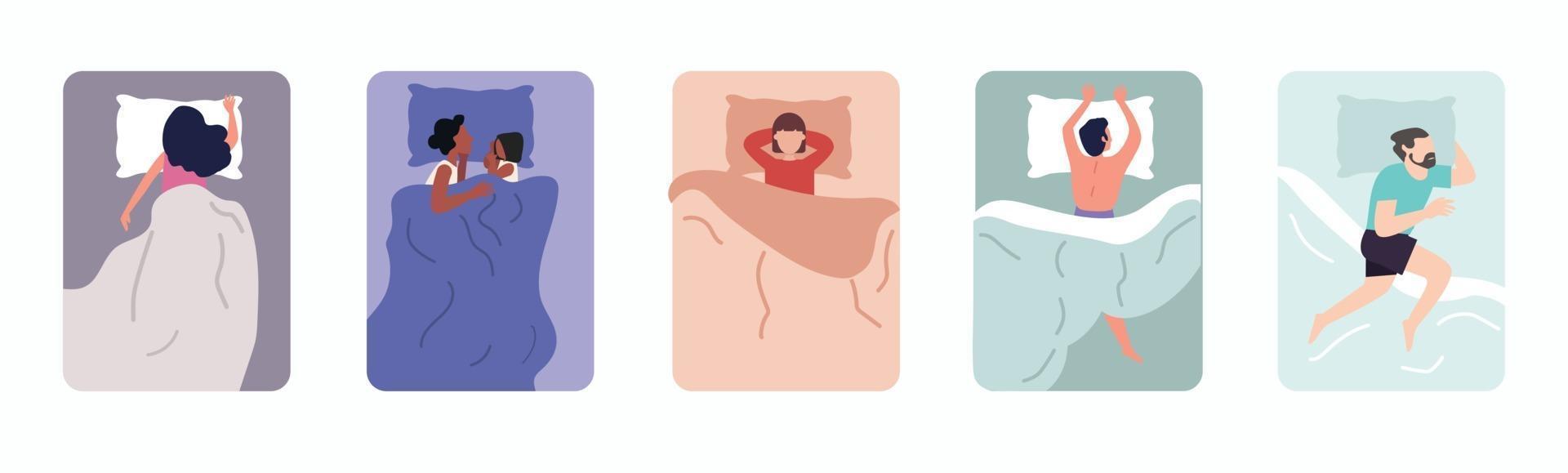 Sleeping Poses Set  flat isolated vector