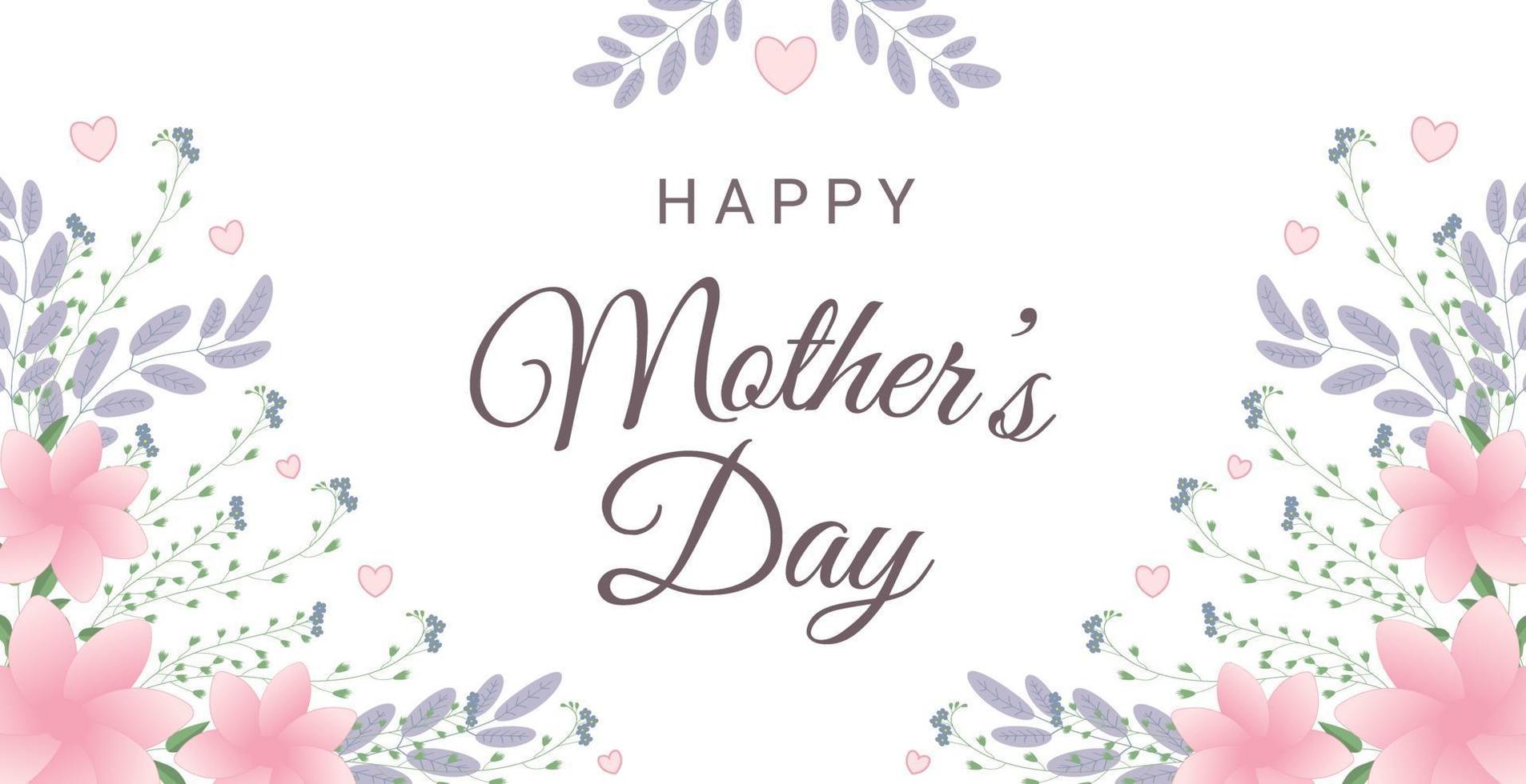 tarjeta de felicitación del día de la madre feliz con flores y corazones. perfecto para tarjetas de felicitación, sitios web, banners o etiquetas. ilustración vectorial. vector