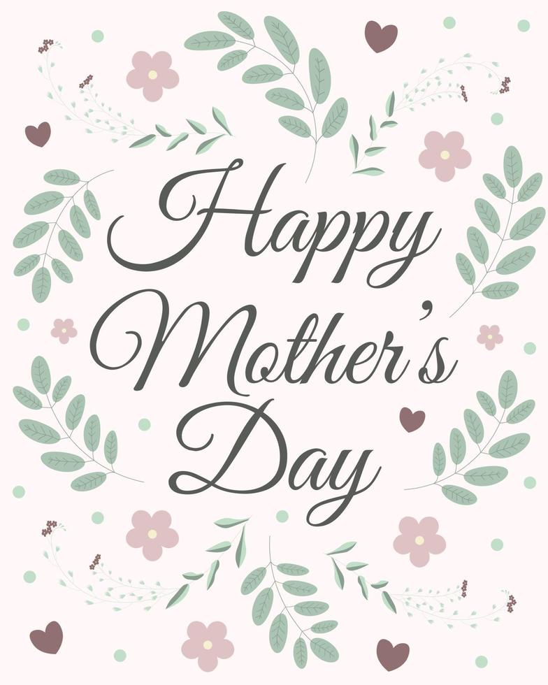 Happy mother's day banner with flowers, leaves and hearts. Perfect for greeting cards, websites, banners or tags. Vector illustration.