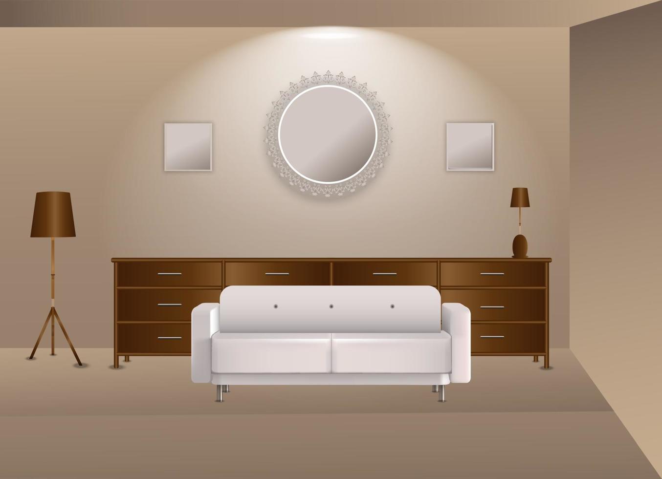 Ilustración vectorial gráfica de diseño interior realista en color marrón. vector