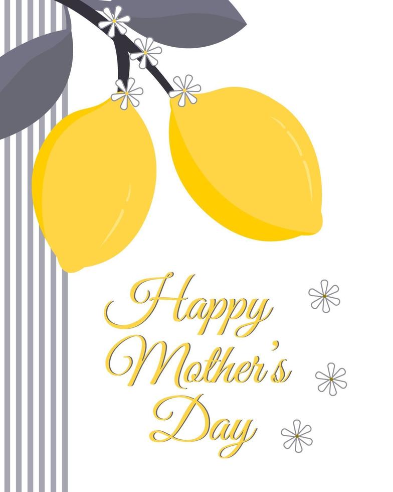 Happy mother's day greeting card with lemons. Perfect for greeting cards, websites, banners or tags. Vector illustration.