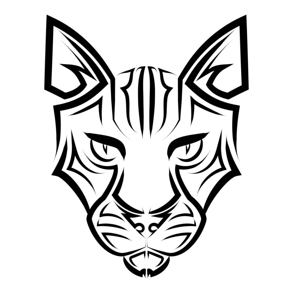 arte lineal en blanco y negro de la cabeza del gato. Buen uso de símbolo, mascota, icono, avatar, tatuaje, diseño de camiseta, logotipo o cualquier diseño que desee. vector