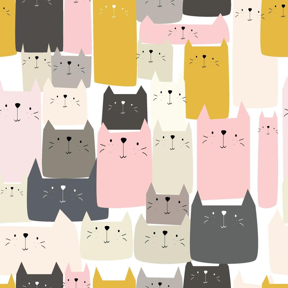 Cute cat cartoon seamless pattern vector