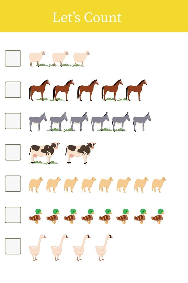 Let's count to ten worksheet with animals vector