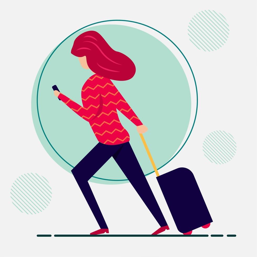 mujer joven viajando ilustración en estilo plano vector