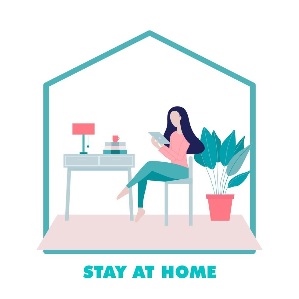Woman Sitting on a Chair and Using Internet at Home Illustration vector