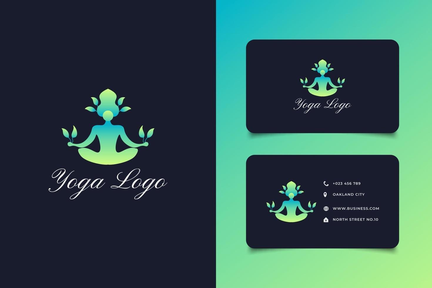 diseño de logotipo de yoga verde con hojas de tenencia humana vector
