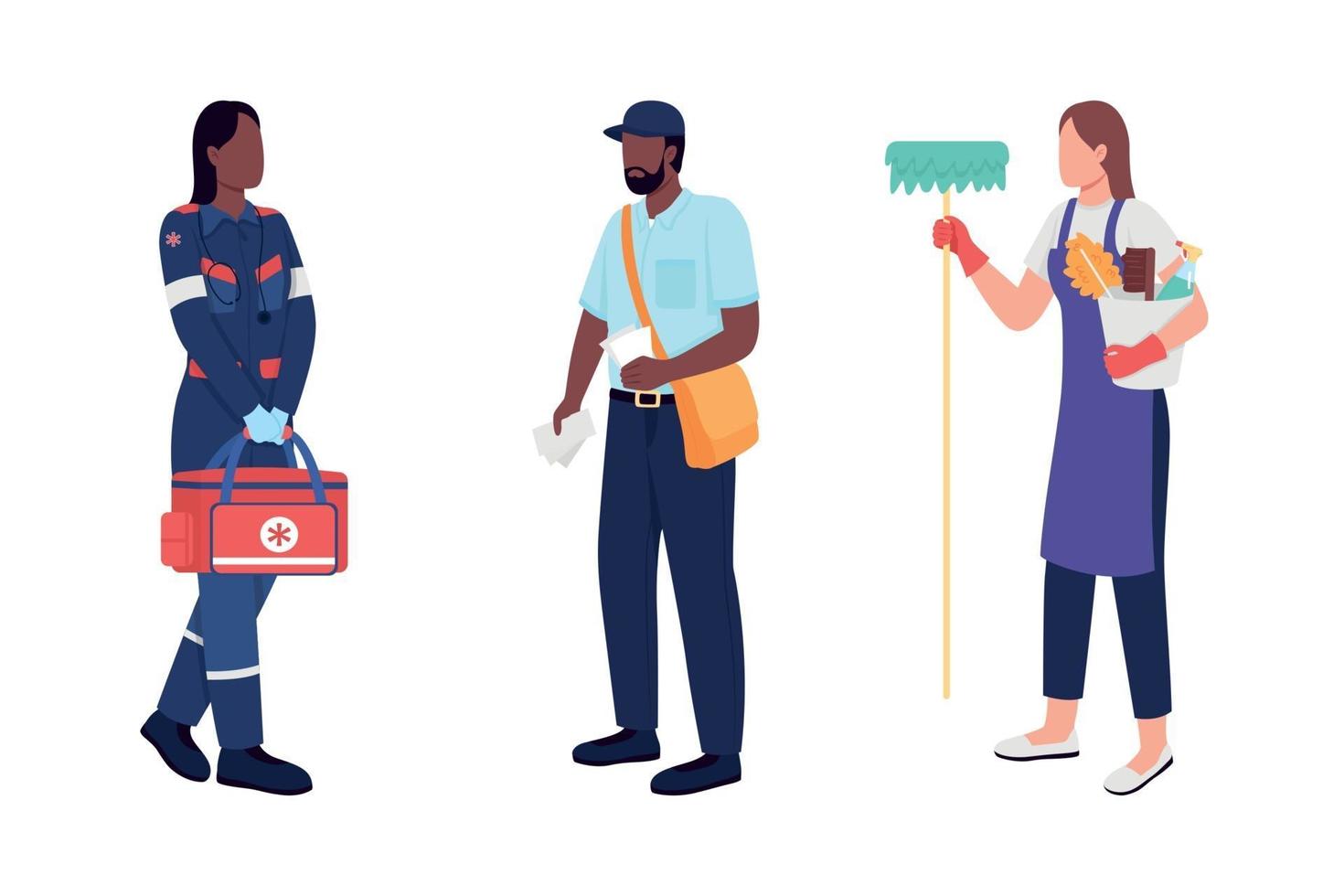 Key workers flat color vector faceless character set