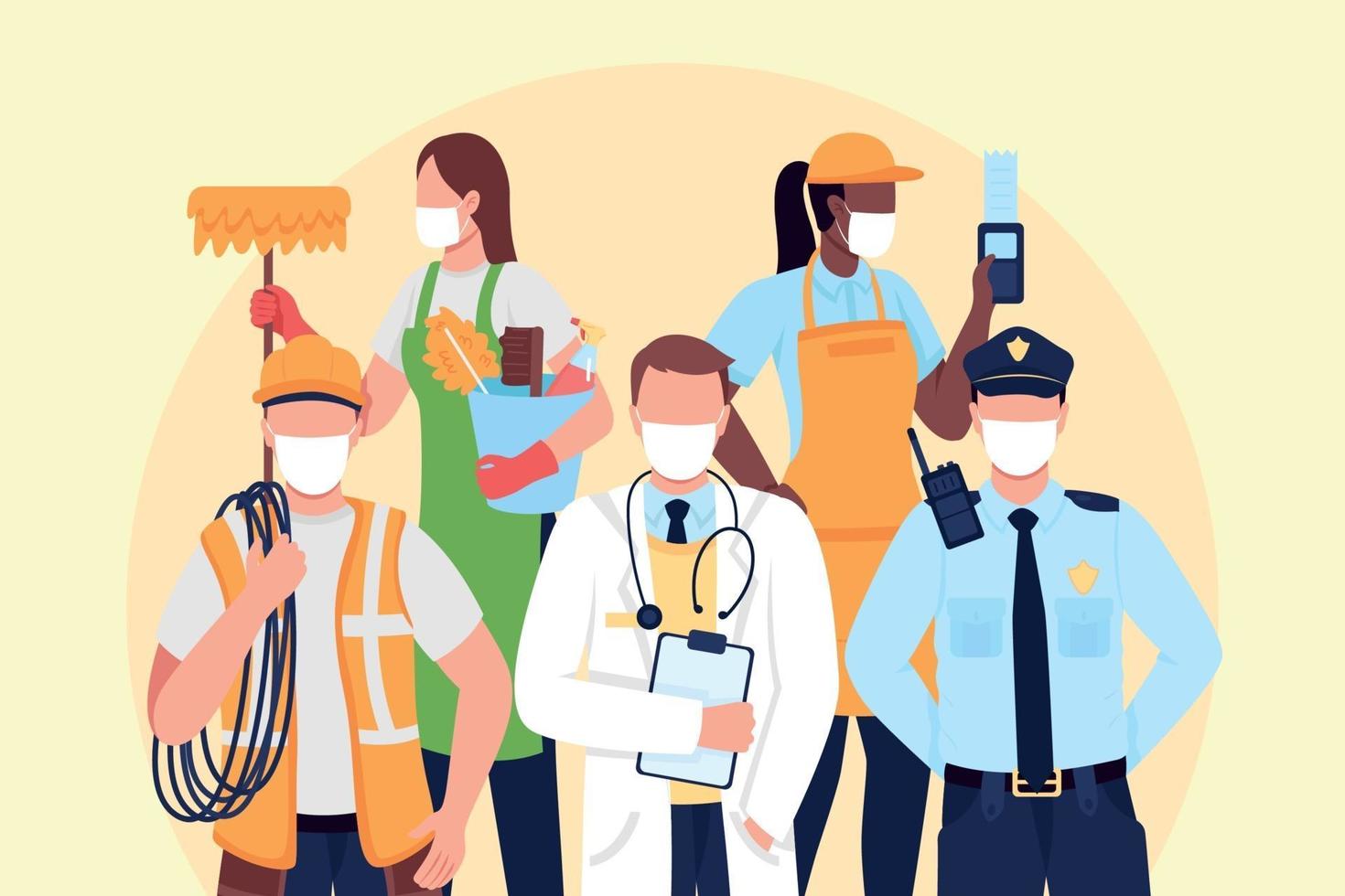 Essential frontline workers flat concept vector illustration