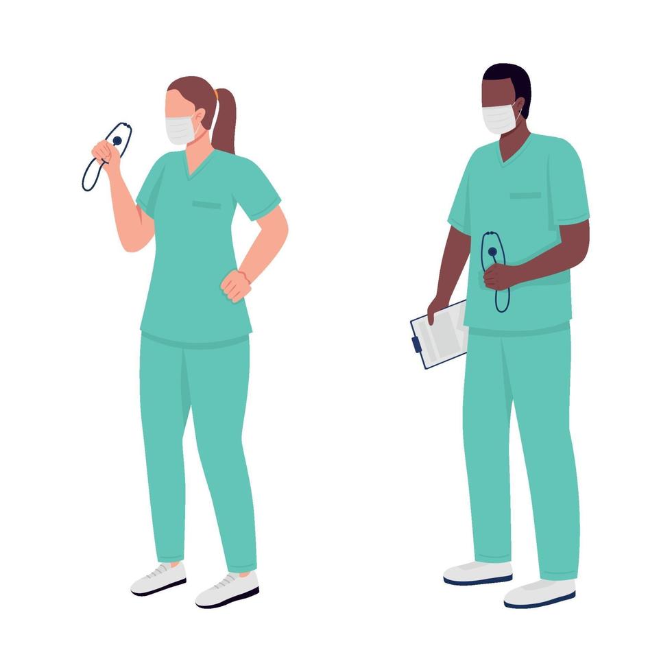 Medical workers flat color vector faceless characters