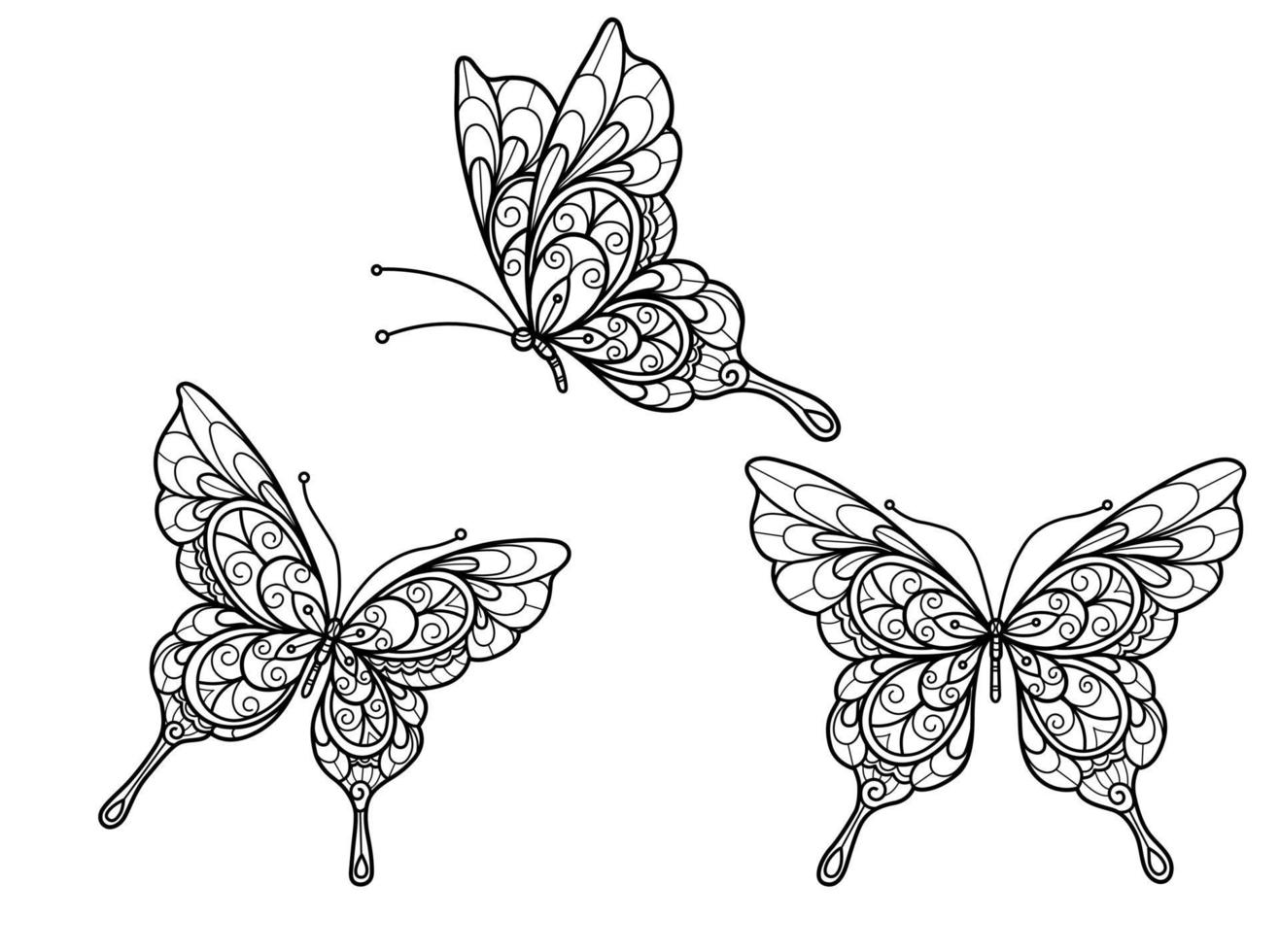 mariposa sobre fondo blanco. boceto dibujado a mano para libro de colorear para adultos vector