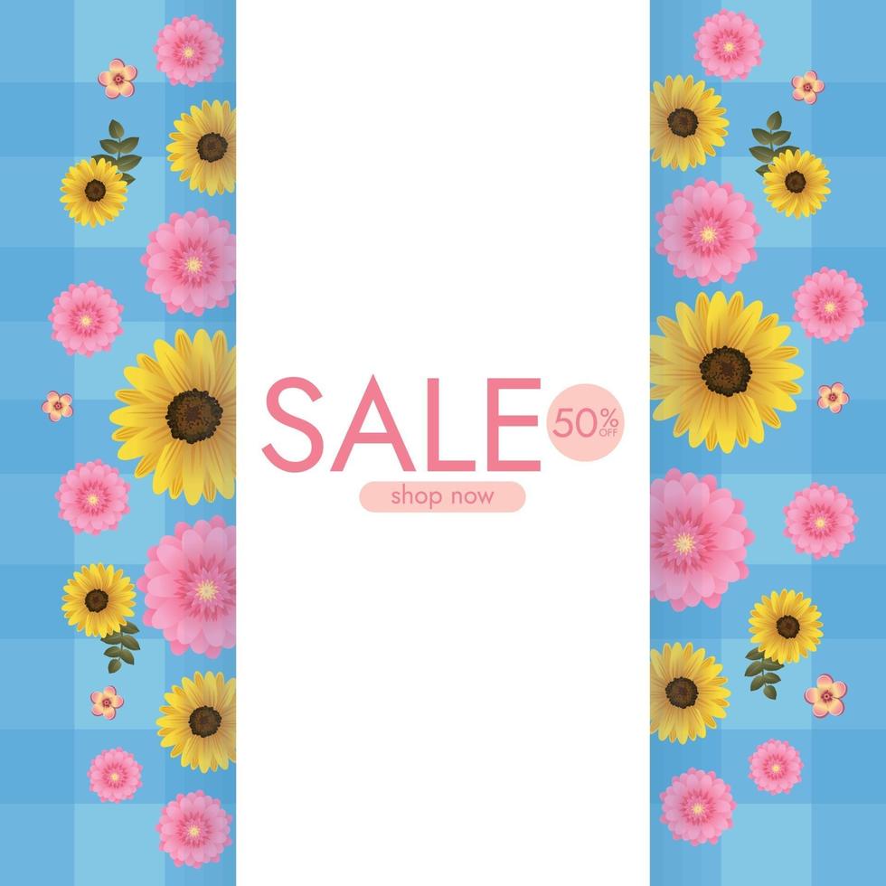 Colorful background with Sunflowers and Daisy flowers. Vector illustration