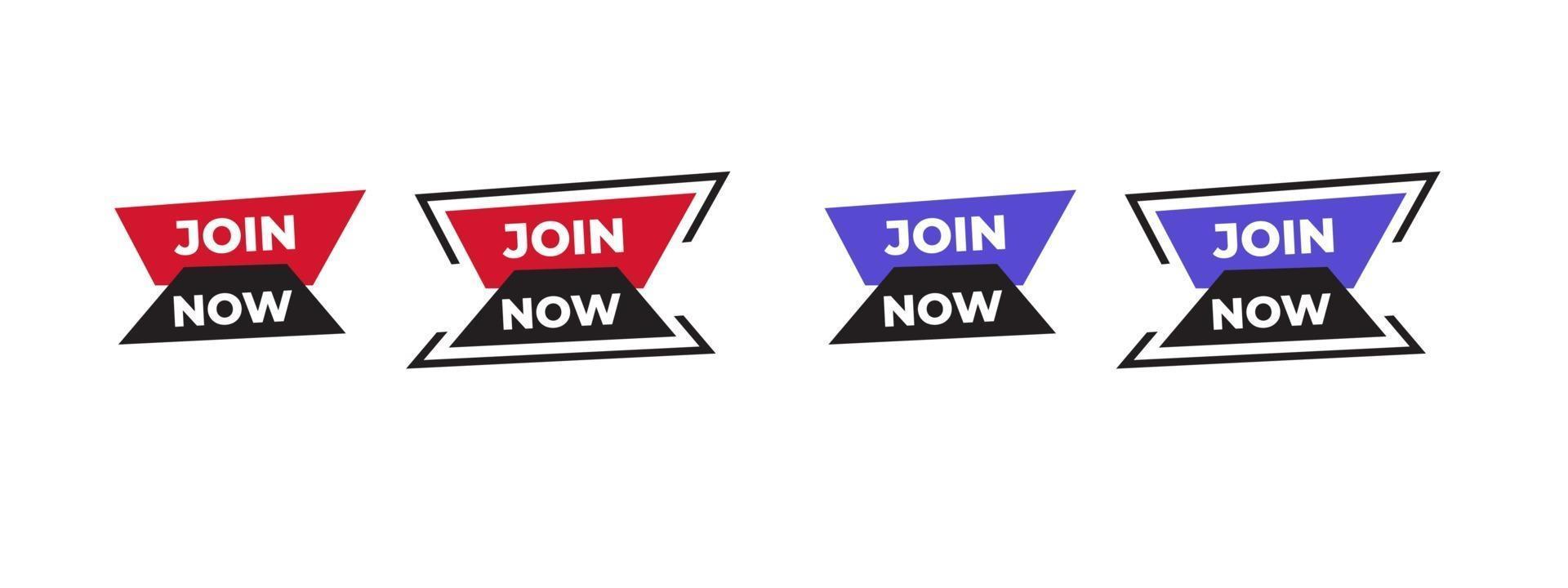 Join now vector sticker icon. Design with modern shape for lower third, logo, broadcast, banner ad. Vector illustration.